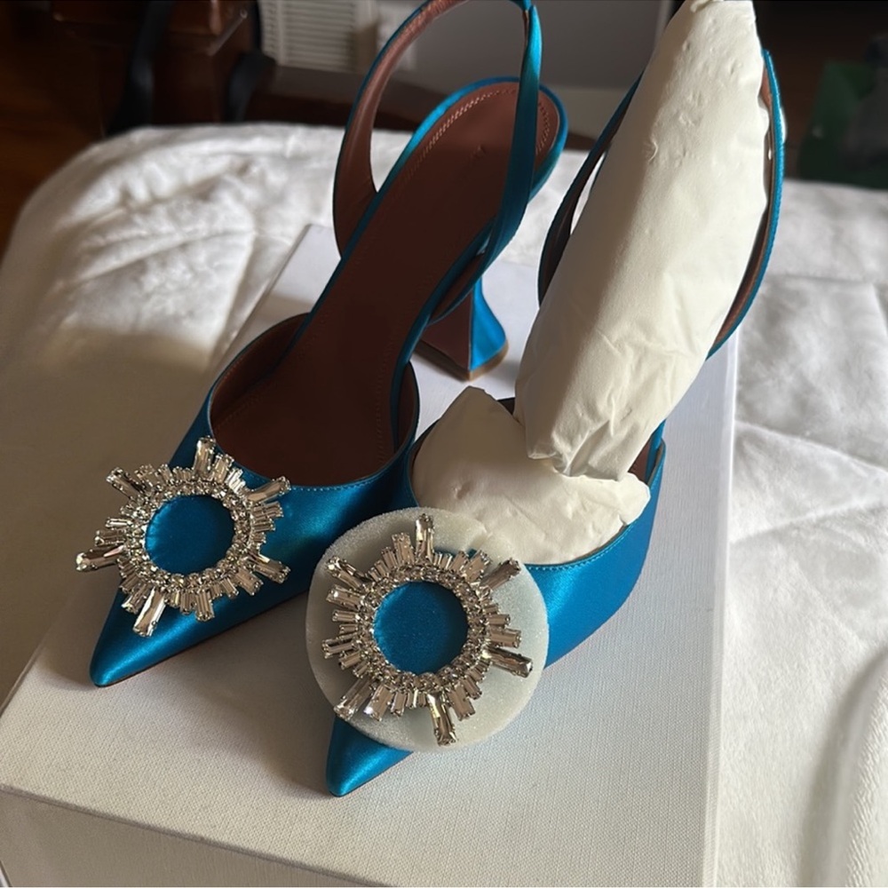 AMINA MUADDI
Begum Swarovski crystal-embellished satin slingback pumps